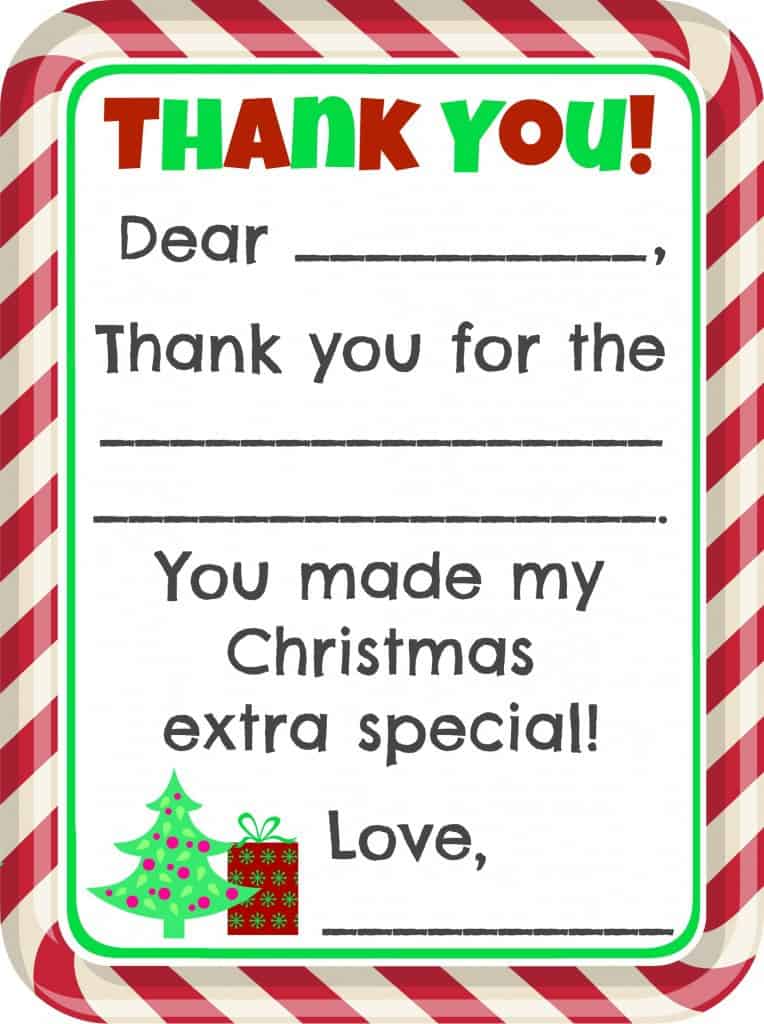 Fill in the Blank Christmas Thank You Cards Free Printable