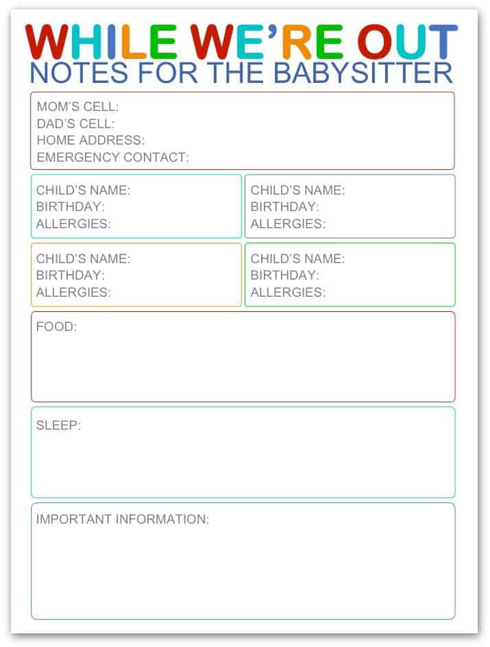 notes-for-the-babysitter-free-printable