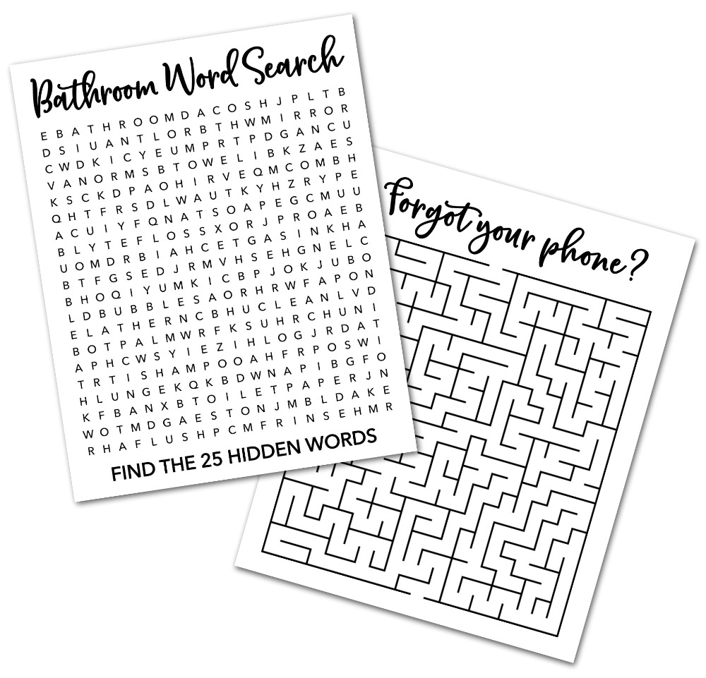 Bathroom Word Search And Maze Puzzles Free Printables